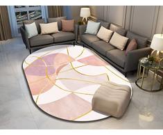 Rururug Tappeti Ovale Casa Salotto Grandi Moderni Tappeto Soggiorno Cameretta Divano Sala Pranzo Tappeti Linee astratte rosa e bianche cuciture disordinate, 160 x 160 cm