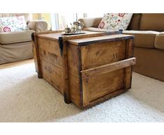 Uncle Joe's Roosevelt - cassapanca in legno in stile vintage shabby chic, colore marrone chiaro, grande, 98 x 55 x 48 cm