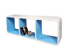 Mensola da Muro Libreria Scaffale Vari Colori retrò Cubi Moderno LO13 (Bianco/Blu)
