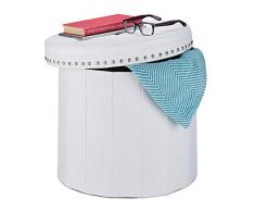 Relaxdays Sgabello con Contenitore, Pieghevole, Imbottitura Morbida, Rotondo, in Stoffa Trapuntata HD 43 x 46 cm, Bianco