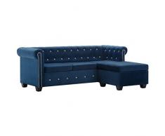SKM Divano Chesterfield in Velluto Lussuoso da Soggiorno (Blu, Forma a L)