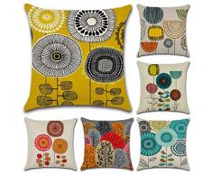 Lawei Set di 6 Federe Cartone Animato Fiori Modello Cuscini per divani Decorativo Cotone Biancheria Cuscino copricuscini Divano Caso Federa, 45 x 45 cm