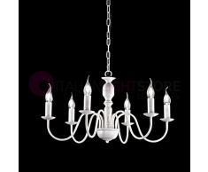FIAMMINGO SOSPENSIONE LAMPADARIO 6 LUCI BIANCO OPACO D. 60 CM. 6XE14 STILE PROVENZALE CLASSICO RUSTICO COUNTRY SHABBY CHIC
