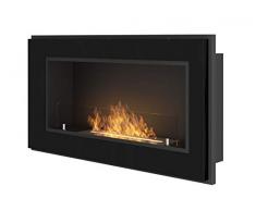 Camino a Bioetanolo Da Incasso a Parete Con Vetro Protettivo Incluso Telaio Nero Semi-Opaco In Acciaio Inox (90cm)