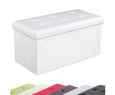 Songmics Pouf Cubo Poggiapiedi Sgabello Contenitore Cassapanca pieghevole Carico max. 300 kg in ecopelle imbottito Bianco 76 x 38 x 38 cm LSF106
