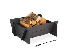 Relaxdays Braciere da Giardino, Massiccio & Pesante, 30x74x66 cm, con Attizzatoio, Focolare per Esterni, Acciaio, Nero