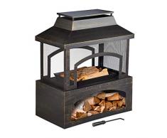 Relaxdays Focolare da Giardino in Acciaio, Caminetto da Terrazza con Attizzatoio, Braciere con Parascintille, Nero