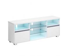 VASAGLE Mobile TV con Luci LED, Tavolino Porta TV Moderno per Televisione fino a 70 Pollici, con Ripiani di Vetro Aperti, 2 Scomparti con Ante, 160 cm, Soggiorno, Camera da Letto, Bianco LTV331T10