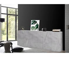 Dmora Credenza Moderna a 4 Ante e 3 cassetti, Made in Italy, Madia da Cucina con Dettaglio, Buffet di Design da Soggiorno, cm 224x44h86, Colore Ardesia, Grigio Cenere