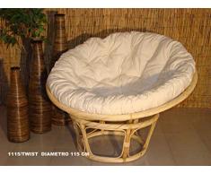 fantasie d oriente Poltrona in Rattan Vimini Naturale PAPASAN CM 115 Canna con TORCIGLIONE Cuscino Panna
