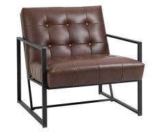 homcom Poltrona Imbottita Stile Industriale Trapuntata a Bottoni, Arredamento Moderno Poltroncina da Ingresso in Metallo e PU, 75x81x78cm Marrone