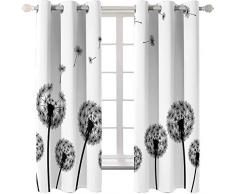 Daesar Tenda da Salotto 2 Pezzi, Tende Oscuranti Finestra 214x274CM Tende Soggiorno Moderno Dente di Leone Tenda per Finestra Bianco Nero Poliestere