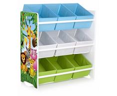 Bambini Mensola Scatole Libreria Giocattolo Scaffale Da Bambino Raccoglitori In Legno Per Libri Giocattoli Organizzatore Portagiocattoli Mobiletto 9 Ripiani Non-Woven Scaffale Stretto Scaffale Multiuso Scaffale Massello Giungla Animali Zoo