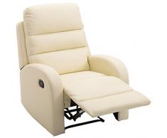 HOMCOM Poltrona Relax Reclinabile con Poggiapiedi Ecopelle 80 × 91 × 102cm Crema