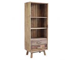 Libreria Scaffale Mobile Stile Moderno Di Design Rustico Country, 2 Cassetti 3 Ripiani, Legno Pino Massello Riciclato, Marrone, Per Arredamento Camera Da Letto Soggiorno Salotto , Cm 60 X 40 X 160 H