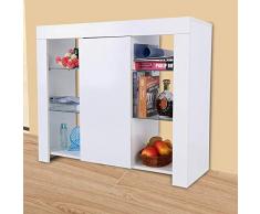 Cassettiera Armadietto Armadio ,Mobile bagno ingresso e soggiorno con 1 ante e 6 scomparti,credenza con luci led RGB,mobile soggiorno, sala, entrata di design,in Legno,97.5 x 35 x 83.5cm(bianco)