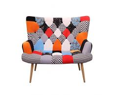 HOME DECO FACTORY Helsinki Patchwork Mobilier Seduta in Canape Poltrona Comfort Bracciolo Sedie Soggiorno Sala da Pranzo, Tessuto – Poliestere, Multicolore, 118.00 x 72.00 x 100.00