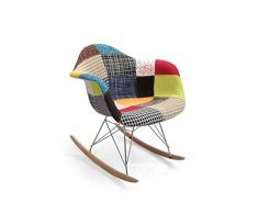 Sedia a Dondolo da Interno con Seduta in Tessuto e Gambe in Legno, Poltrona Colorata Patchwork a Dondolo 69x69 cm, Portata Massima 130 Kg