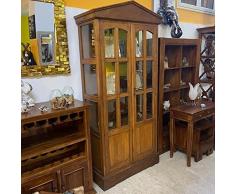 VETRINA COLONIALE LEGNO TEAK MASSELLO CREDENZA VINTAGE ORIGINALE ARTIGIANALE DISPENSA ETNICA LIBRERIA