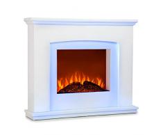 KLARSTEIN Aosta Light & Fire - Caminetto Elettrico, Camino Finto Effetto Fiamma, Camino Elettrico 1000/2000W, Controllo Avviamento Adattivo, Timer, Custodia in MDF, Telecomando, Bianco