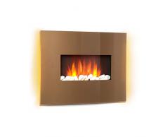 Klarstein Curved Copper L & F - Caminetto, Camino Elettrico, Funzione Riscaldamento Commutabile, 1000 o 2000 W, Effetto Fiamma, Pannello in Vetro Curvo, Timer, Telecomando, Color Rame