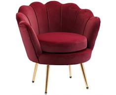 homcom Poltrona Vintage di Design in Velluto Rosso Scuro, Poltroncina da Camera con Schienale Alto 76x67x74cm