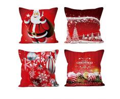 gotyou 4 Pezzi Federa di Natale, Copricuscini Natalizi, Natale Babbo Alce Cuscini per divani Decorativo Cotone Biancheria Cuscino copricuscini Divano Caso Federa per Cuscino(45x45 cm)