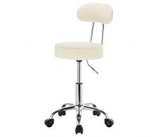 eSituro Sgabello Girevole con Ruote Sgabelli Scrivania Estetica con Schienale Sedia Ufficio Regolabile in Ecopelle per Studio Medico Parrucchiere Crema SBST0187