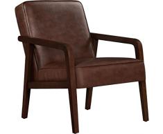 Yaheetech Poltrona Lounge in Ecopelle PU Imbottita con Braccioli e Schienale da Salotto/Lettura/Riposo/Lavoro/Bar Marrone Scuro