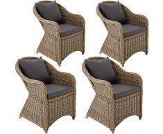 TecTake 800787 Set 4X Poltrona Seduta, Sedia da Giardino, Alluminio e Polyrattan, Cuscino Sedile e Cuscini Posteriori - Disponibile in Diversi Colori (Marrone Naturale)