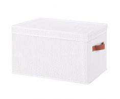 YheenLf 1 pezzi Scatola di stoccaggio con coperchio,scatola di tessuto pieghevole con maniglia,organizzatore scaffale armadio,per riporr vestiti,giocattoli,libri,Bianco,32x23x18cm