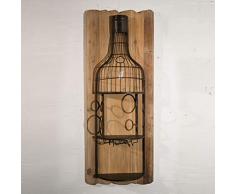 LonVe Scaffale da Parete in Ferro retrò, Bottiglia di Vino a Forma di Stile Industriale Vintage mensola a Parete in Legno Vino scaffali scaffali organizzatore Decorazione della casa, 37 * 18 * 95 cm
