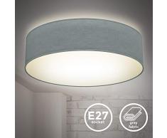 B.K.Licht Plafoniera in tessuto grigio, attacco per 2 lampadine E27 non incluse, Lampada da soffitto diametro 38cm, Lampadario moderno per salotto o camera da letto, IP20
