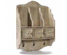 Mensola piattaia in Legno 3 cassetti e 3 Ganci. 00252 Cucina Mobile Country Shabby Mensola piattaia in Legno Naturale con Tre cassetti e Tre Ganci appendi Tutto con pomelli in Ceramica.