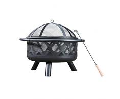 Teamson Home Grande Braciere da Giardino Rotondo da 76 cm a Legna, Camino e Stufa A Legna, Mobili da Esterno, Etufa per Braciere, in Metallo con Coperchio e Attizzatoio