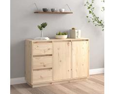 Tidyard Credenza,Armadio,Moderna,Classica,con 3 Cassetti,2 Ante,in Legno Massello di Pino,Naturale,111x34x75 cm,Armadio Soggiorno,Credenza per Soggiorno,Credenza con Cassetti,Credenza Legno Massello