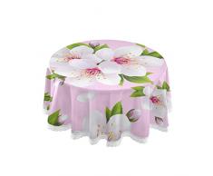 Kcldeci Tovaglia rotonda con fiori di ciliegio giapponese e fiori di ciliegio di colore bianco chiaro, 150 cm, tovaglia per tavolo da pranzo in cucina, feste a buffet