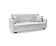 mybrand Divano letto contenitore in lino 3 posti modello MERLON, vari colori (Bianco)