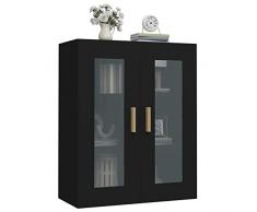 Tidyard Armadietto Pensile a Parete,Credenza 2 ante,Mobile a Parete,Armadio Sospeso,Armadietto da Parete per il Cucina,Mobile Alto da Cucina,Mobile Pensile Nero 69,5x34x90 cm