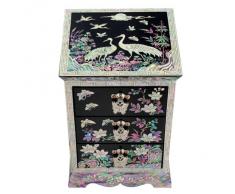 Portagioielli Ciondoli Souvenir Oggetti Preziosi Porta Orecchini Braccialetti Anelli In Legno Laccato e Madreperla Con Design Fiori e Gru Contenitore Scrigno Con Cassetti