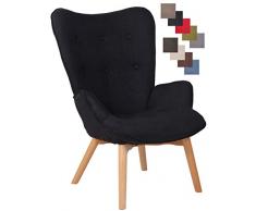 CLP Poltrona Soggiorno con Orecchie Durham in Stoffa E Legno di Faggio I Sedia Lounge Salotto Design Ispirazione Chesterfield, Colore:Nero