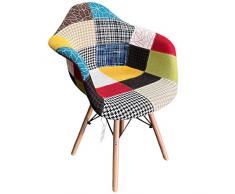 Marvin Poltrona Patchwork Relax Sedia Colorata Design In Tessuto Con Struttura Legno Di Faggio Schienale Braccioli Imbottita Per Soggiorno Studio Casa Salotto Camera
