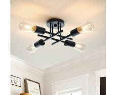 namito Lampada da Soffitto Vintage, 4 Fiamme Plafoniera Lampadario a Sospensione Industriali per Soggiorno Cucina Camera da Letto Sala da Pranzo, Compatibile con E27 LED e Edison Lampada, Nero