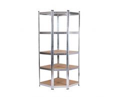 Catter House Scaffale metallico ad angolo galvanizzato in kit MAX Pro 70x40x180 cm con 5 ripiani regolabili Supporta fino a 875 kg Colore Grigio e Legno per uso domestico e professionale