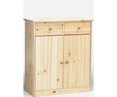 Erst-Holz Design Pulito per Cassettiera-credenza con 2 Ante e 2 cassetti in Pino massello 90.50-27