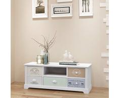Festnight- Mobile TV/Comò e cassettiere Chic in Legno,con 5 cassetti in Diversi Colori,Stile casa di Campagna Francese,può Essere utilizzato Come mobiletto Basso, Mobile per Hi-Fi,credenza, ECC.