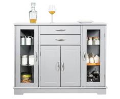 Mobile Credenza Laterale da Cucina in Legno con Grande Spazio di Stoccaggio Goplus Credenza con 1 Cassetto e 3 Porte Comò con Cassetto e Porte per Cucina Soggiorno Ingresso