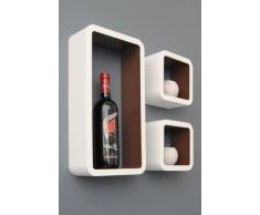 ts-ideen Set di 3 Cubo Design Lounge scaffale libreria retrò CD DVD Mensola Bianco Marrone