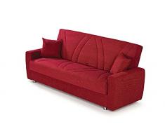 Alfa Sofa Divano Due posti con meccanismo a clic clac (Apertura a Libro) e vano Contenitore Paros, 215x72x93cm (LxPxA) (Tessuto 05 - Colore 3)