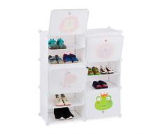 Relaxdays Scarpiera per Scarpe da Bambini, 12 Scomparti per 24 Paia Motivi di Animali Scaffale HLP 95x84x31,5 cm, Bianco